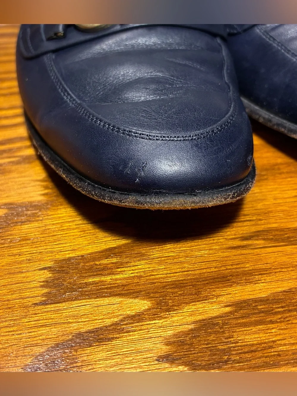 Vintage Salvatore Ferragamo Gancini Bit Navy Leather Loafers Pumps Size 7 B